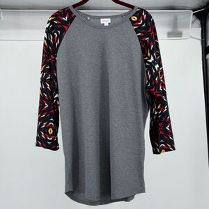 Lularoe Gray Top With Patterned 3/4” Sleeves Size 2XL